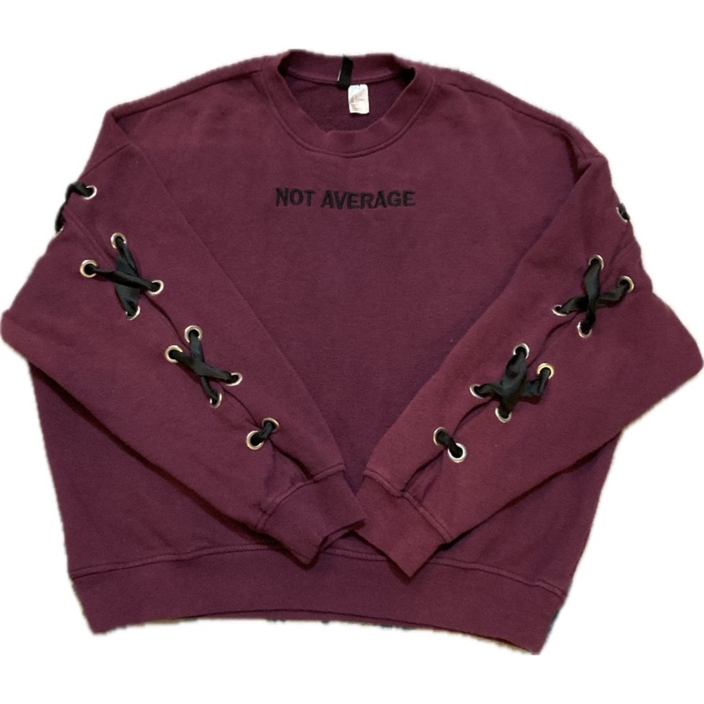 C01 Divided HM Pullover Sweater Top NOT AVERAGE Maroon Black Laced Sz Small